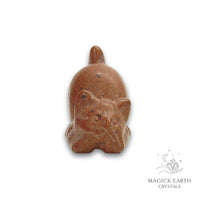 Natural Mahogany Obsidian crystal crouching cat figurine view c