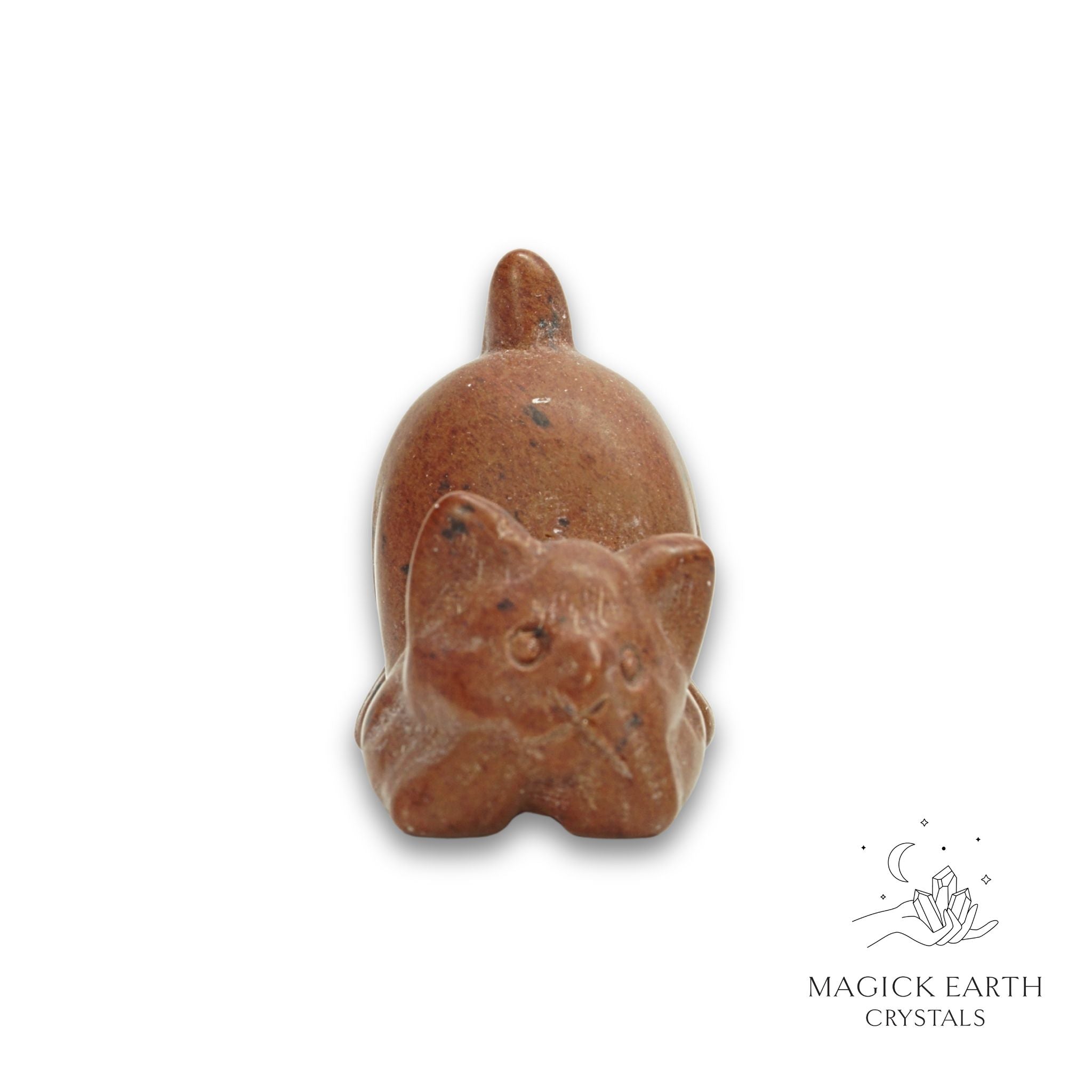 Natural Mahogany Obsidian crystal crouching cat figurine view c