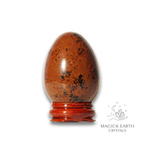 Mahogany Obsidian Crystal Egg with Wooden Stand Vertical View B for Empowered Protection