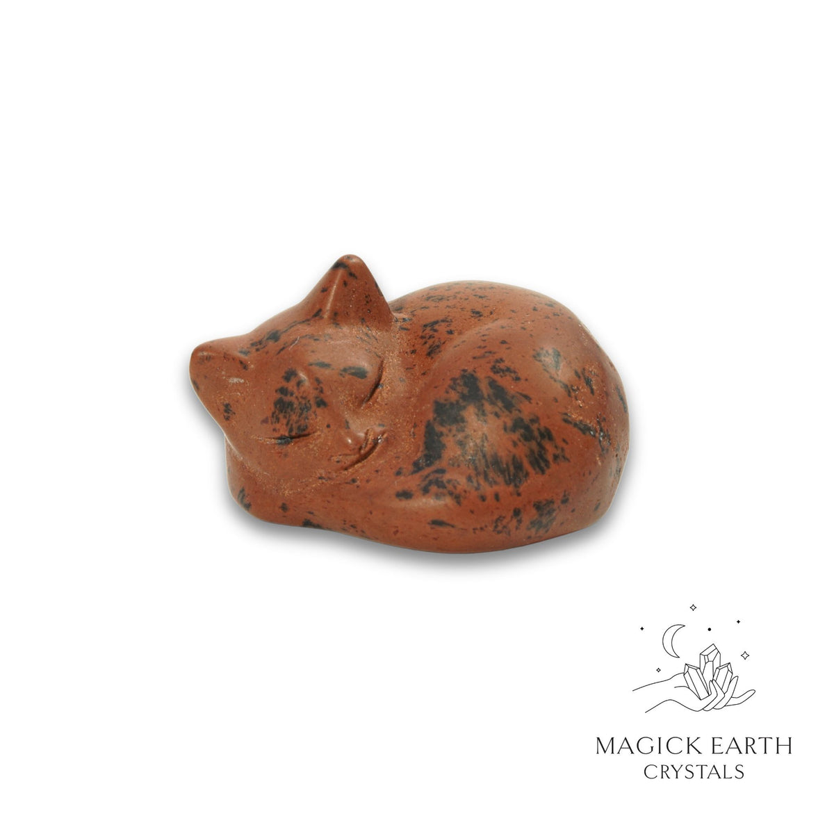 Natural Mahogany Obsidian sleeping cat figurine view a