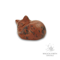 Natural Mahogany Obsidian sleeping cat figurine view c
