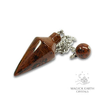Natural Mahogany Obsidian spire crystal pendulum view a