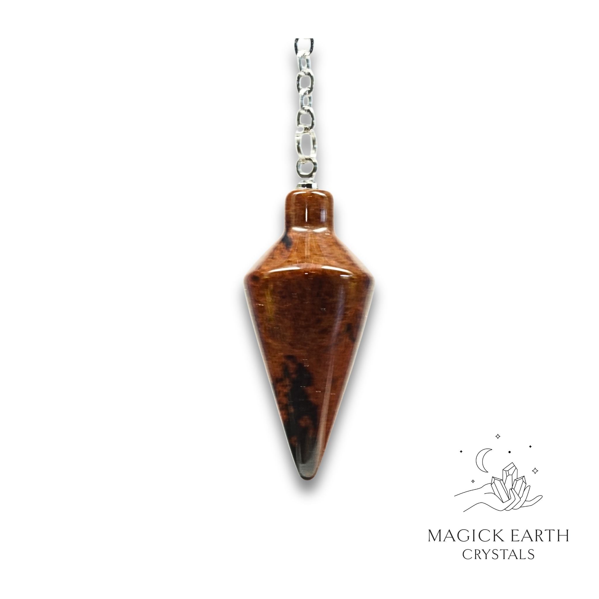 Natural Mahogany Obsidian spire crystal pendulum view b