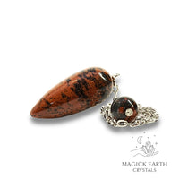 Natural Mahogany Obsidian teardrop crystal pendulum view a