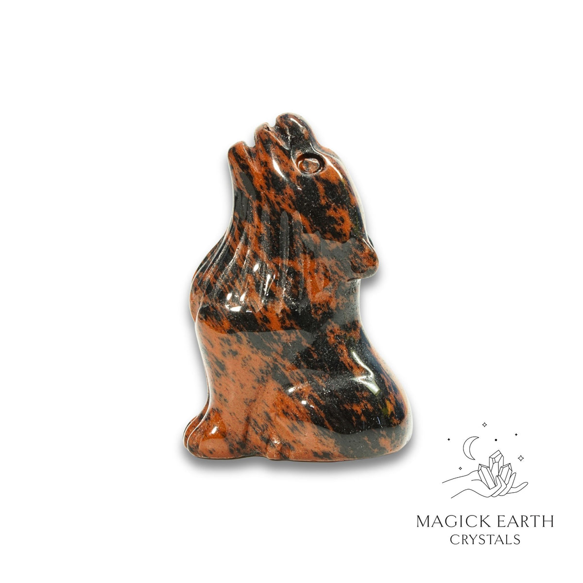 Natural Mahogany Obsidian crystal wolf figurine view b