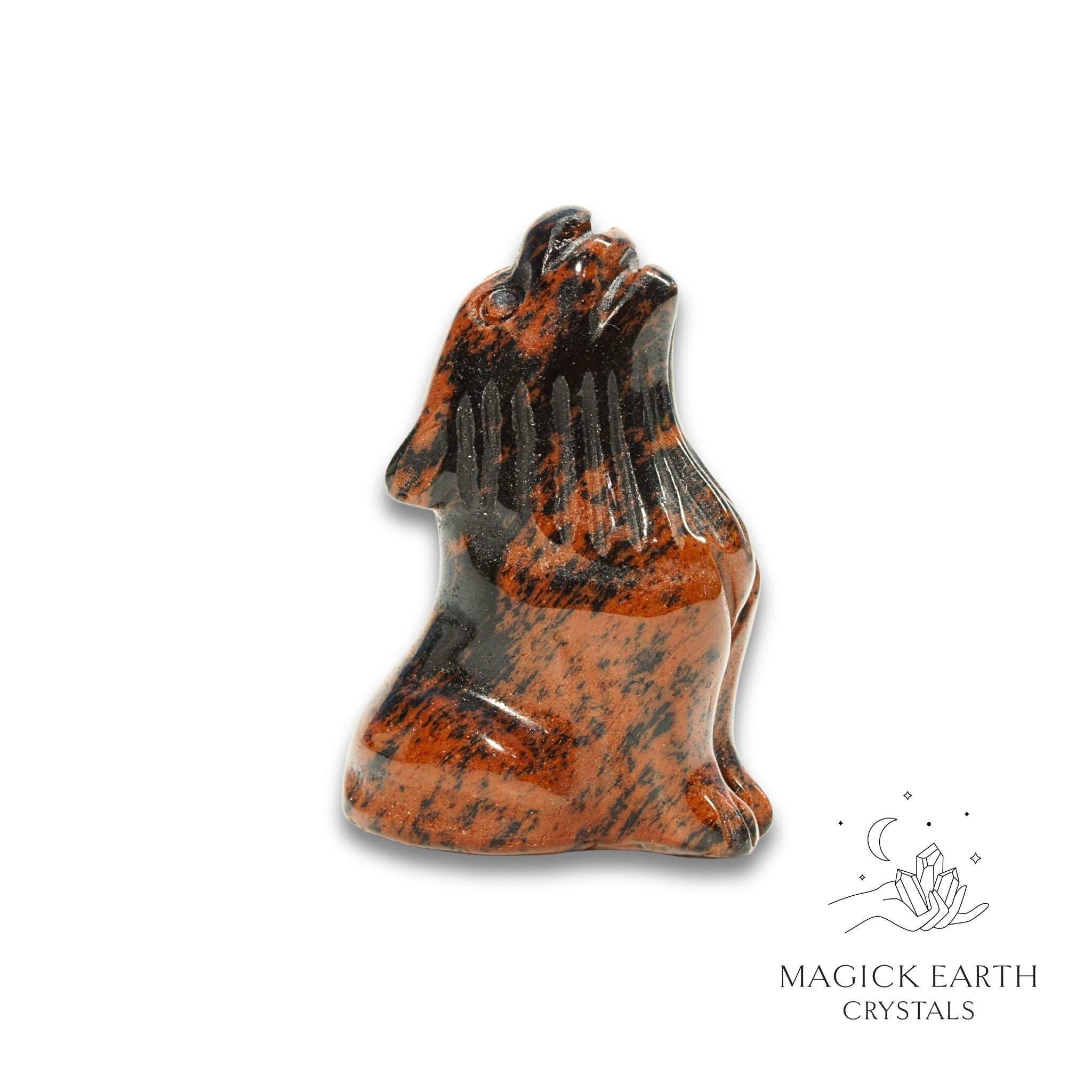 Natural Mahogany Obsidian crystal wolf figurine view c