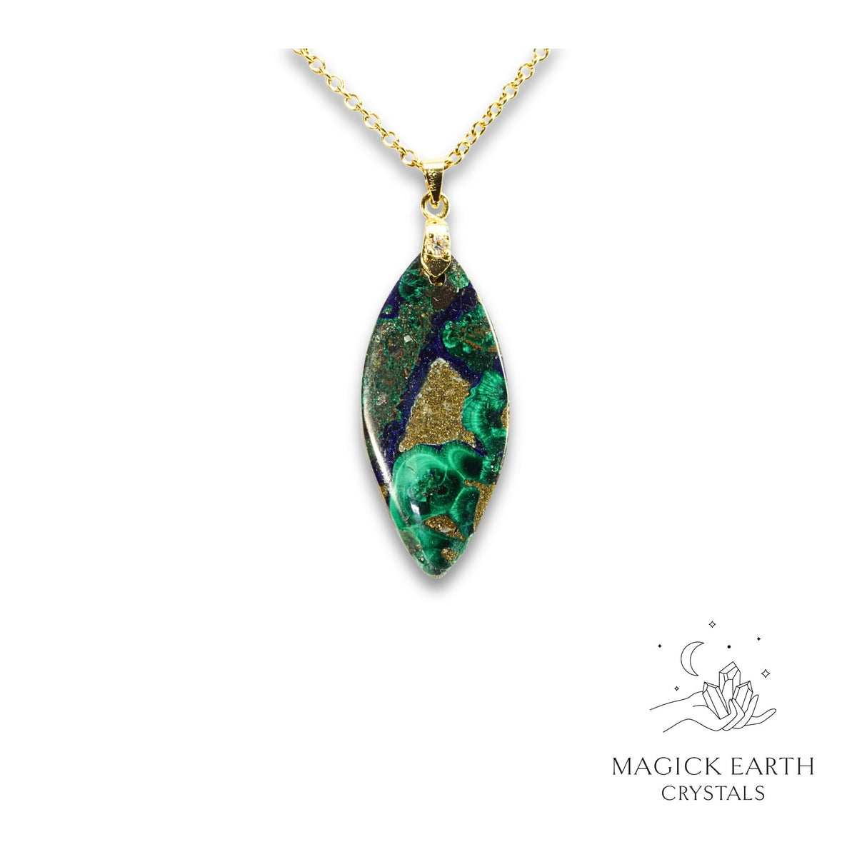 Natural Malachite and Azurite marquise pendant