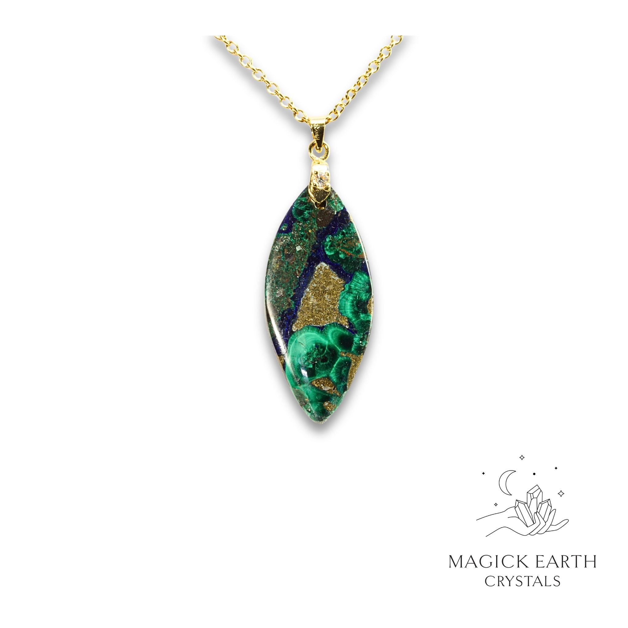 Natural Malachite and Azurite marquise pendant