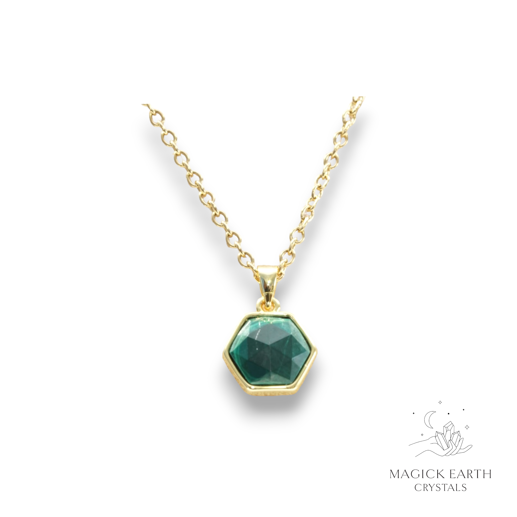 Natural Malachite faceted hexagon crystal pendant