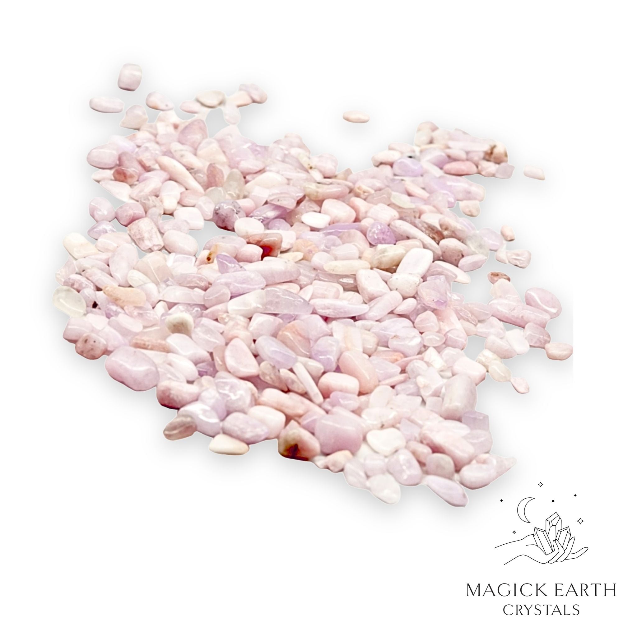 Natural medium Kunzite crystal chips, 100g loose pile.
