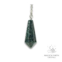 Natural Moss Agate crystal bullet pendulum view b