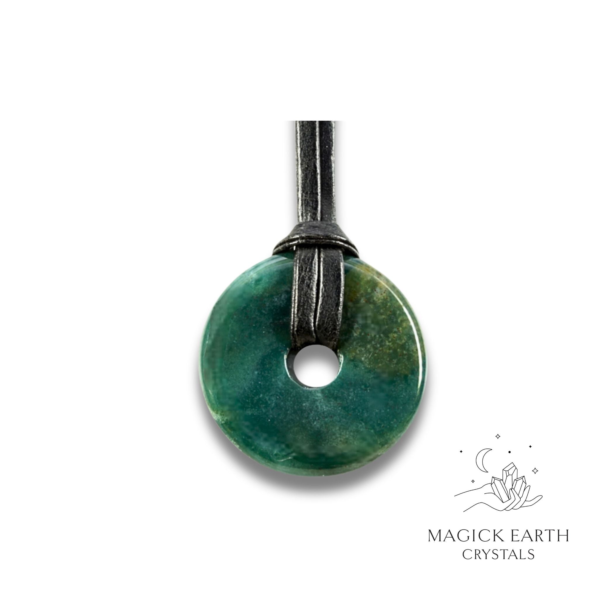 Natural Moss Agate crystal donut view a
