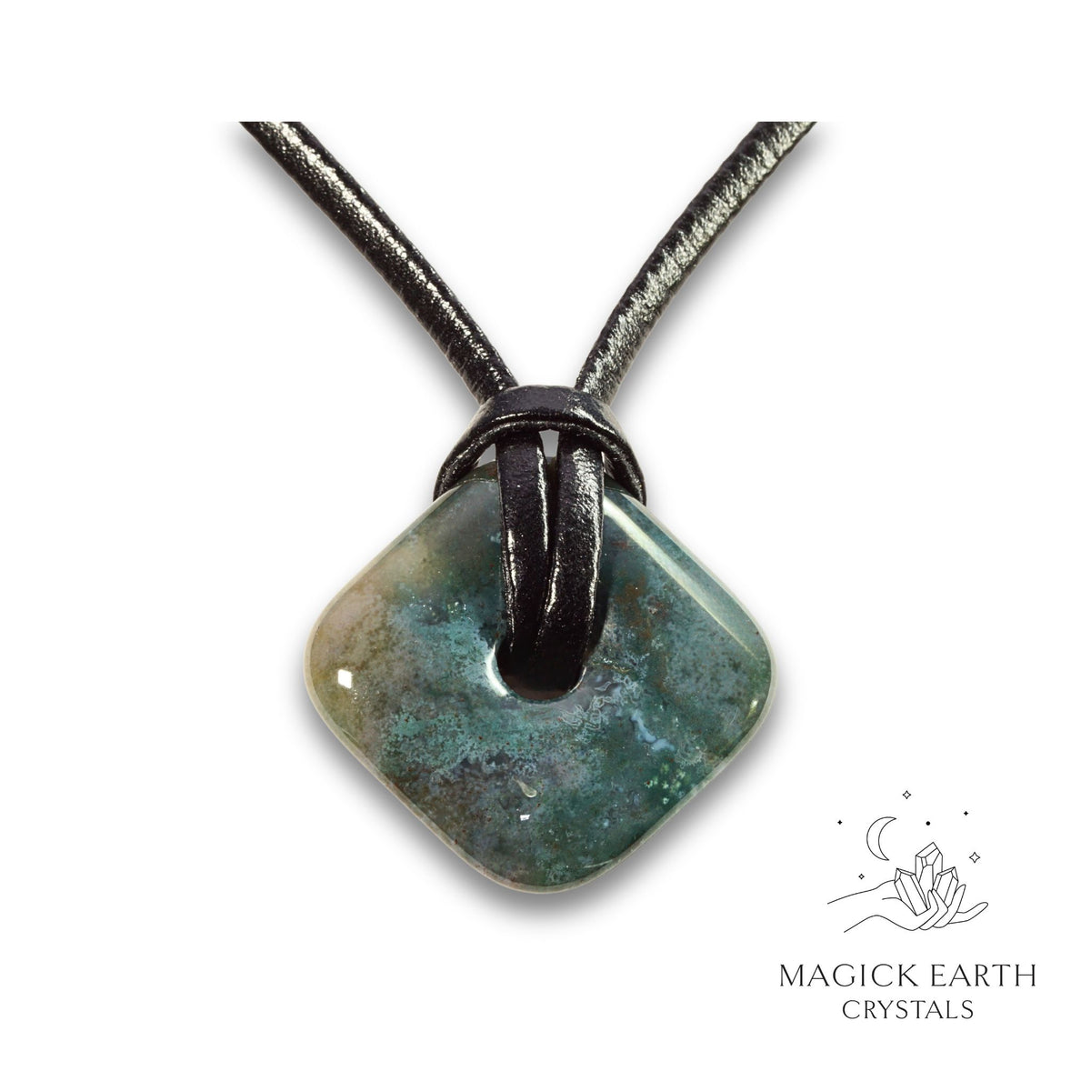 Natural Moss Agate diamond shaped donut pendant