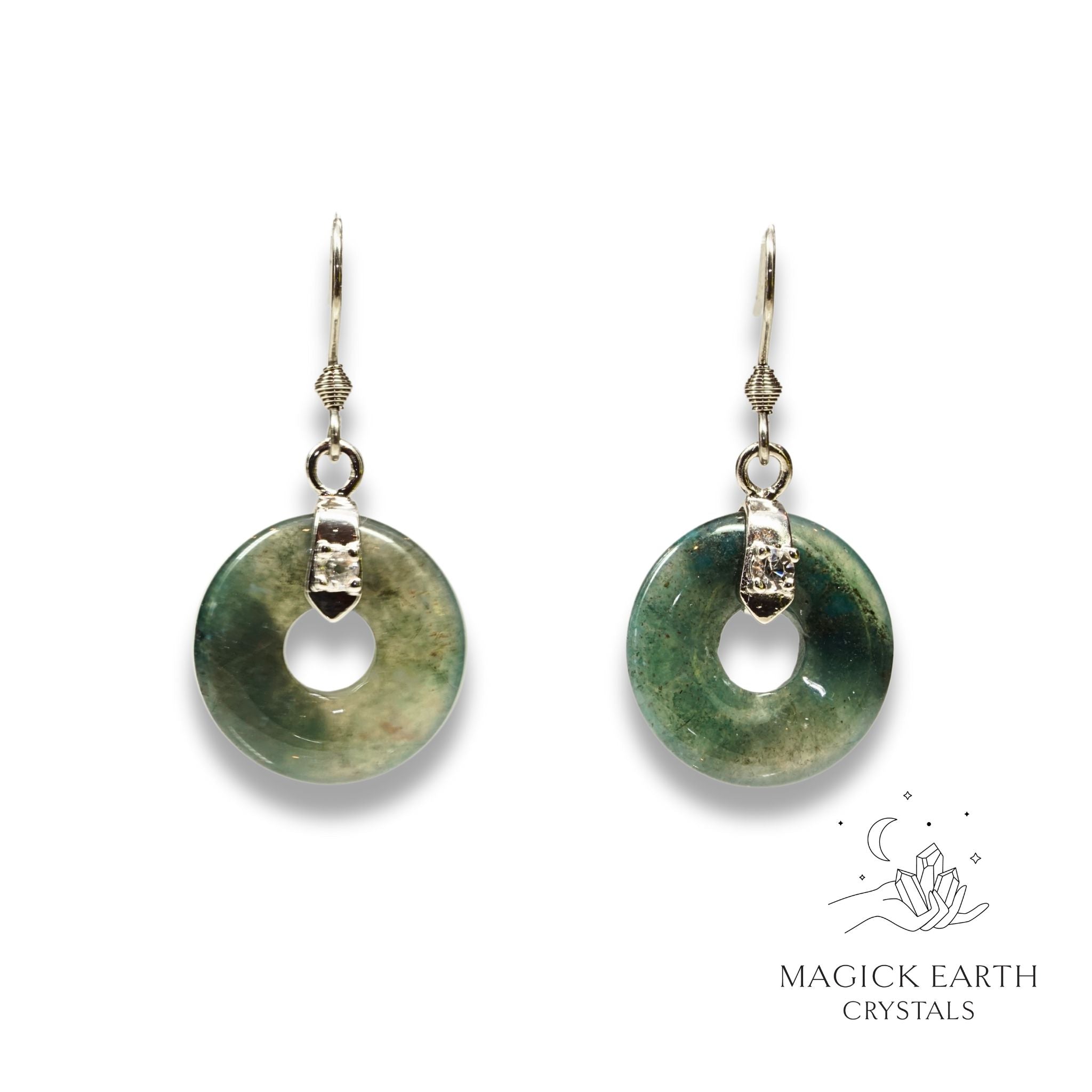 Natural Moss Agate crystal donut earrings view b