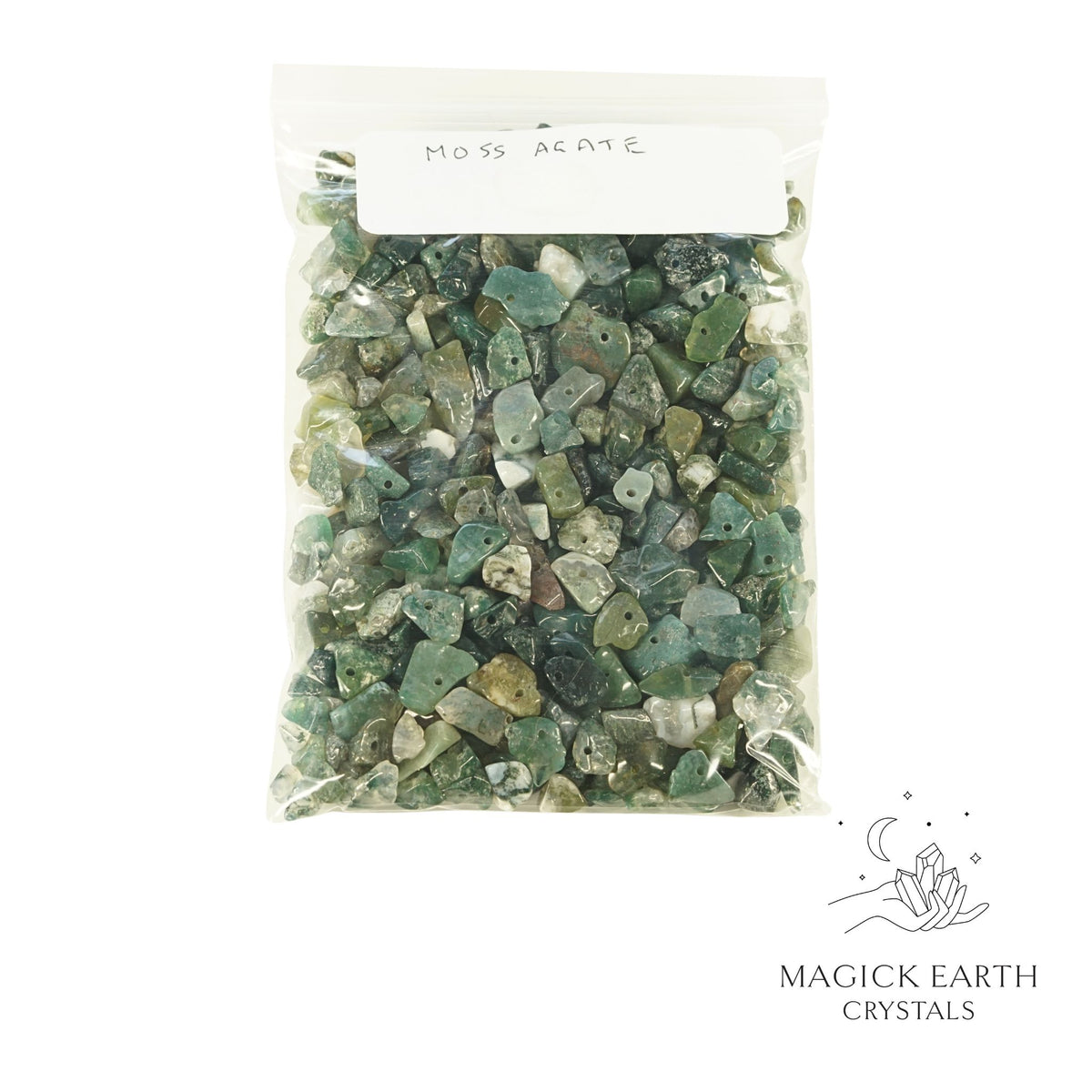 Natural Moss Agate drilled crystal chips view b