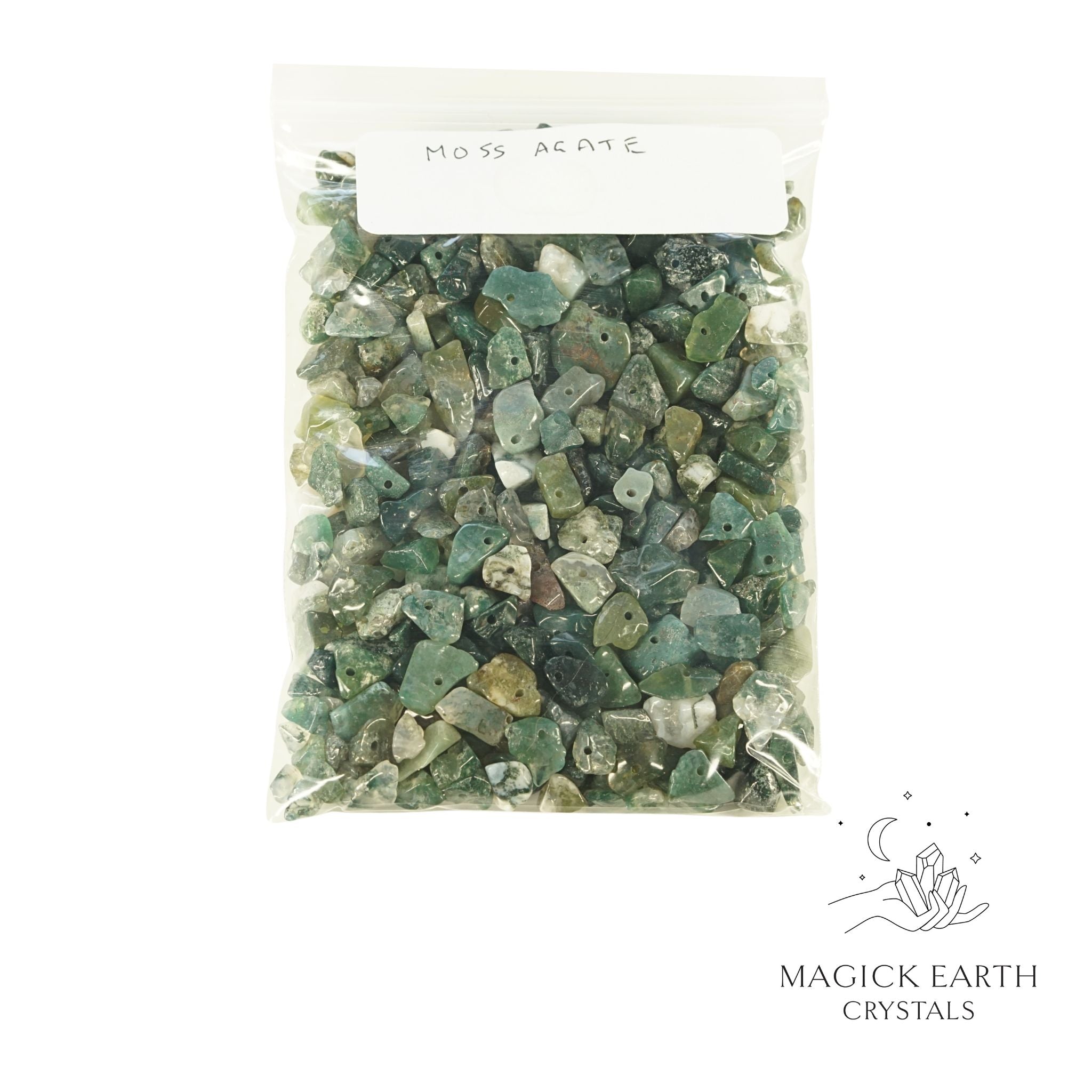 Natural Moss Agate drilled crystal chips view b