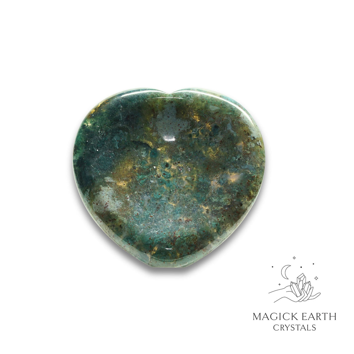 Natural Moss Agate heart thumb stone view a