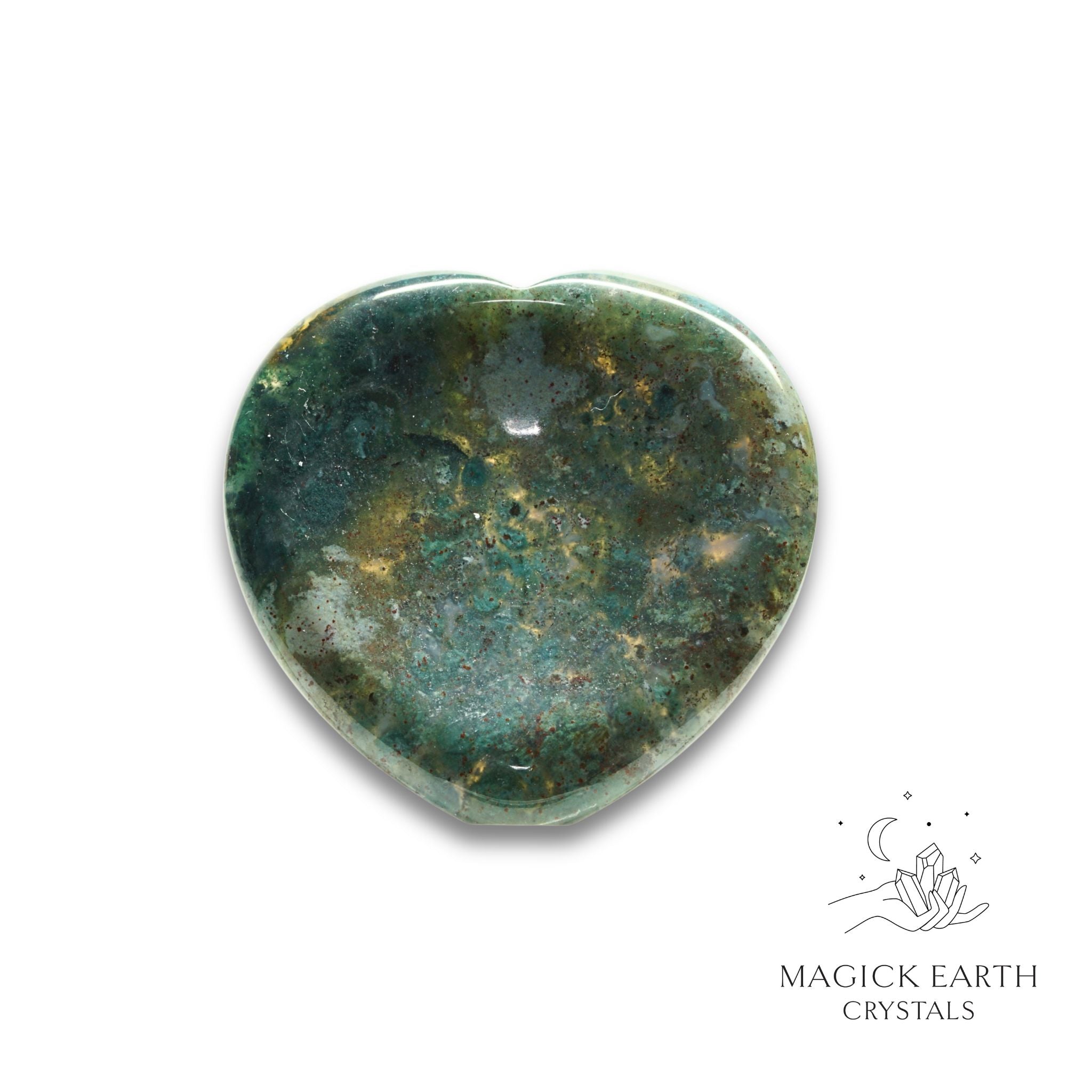 Natural Moss Agate heart thumb stone view a