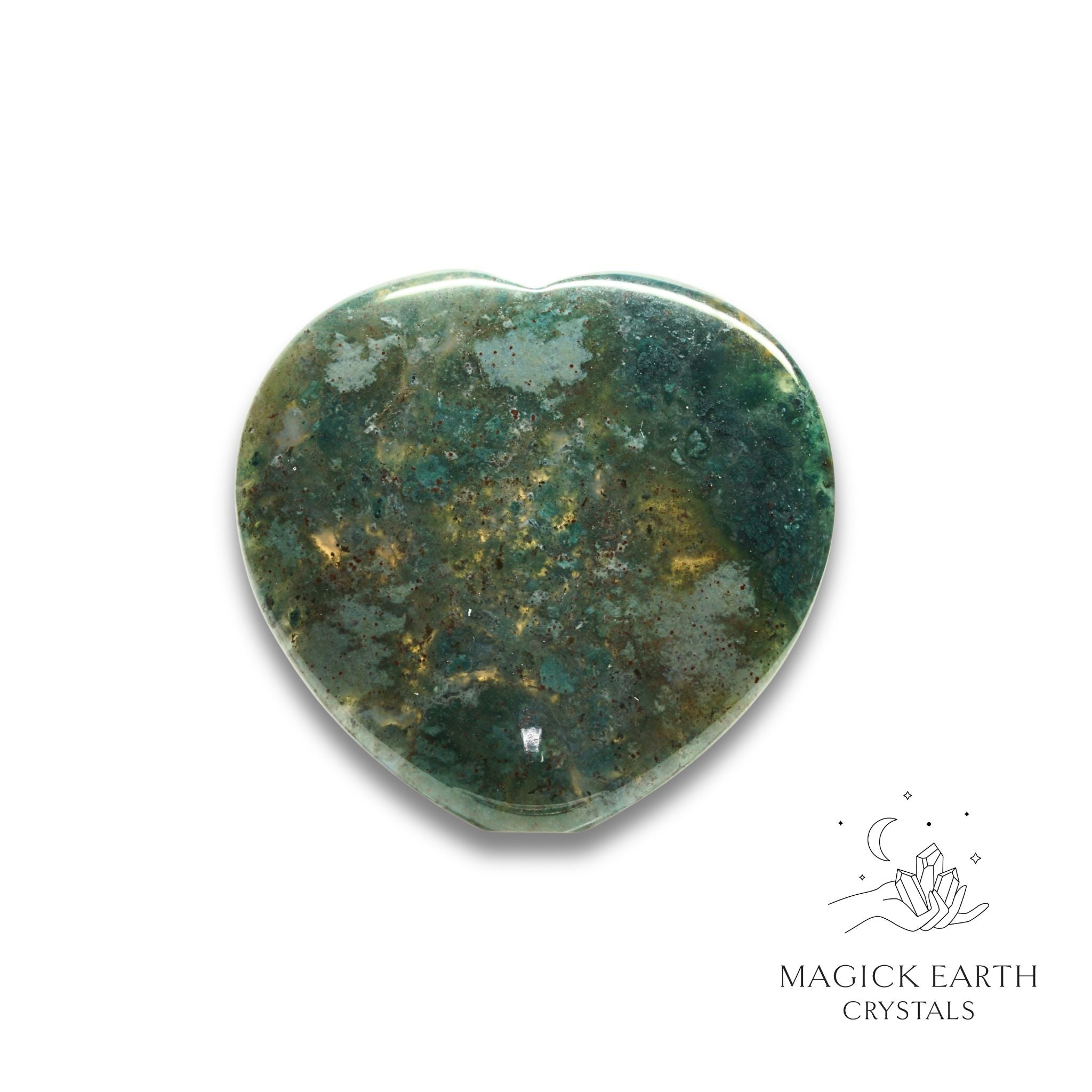 Natural Moss Agate heart thumb stone view b