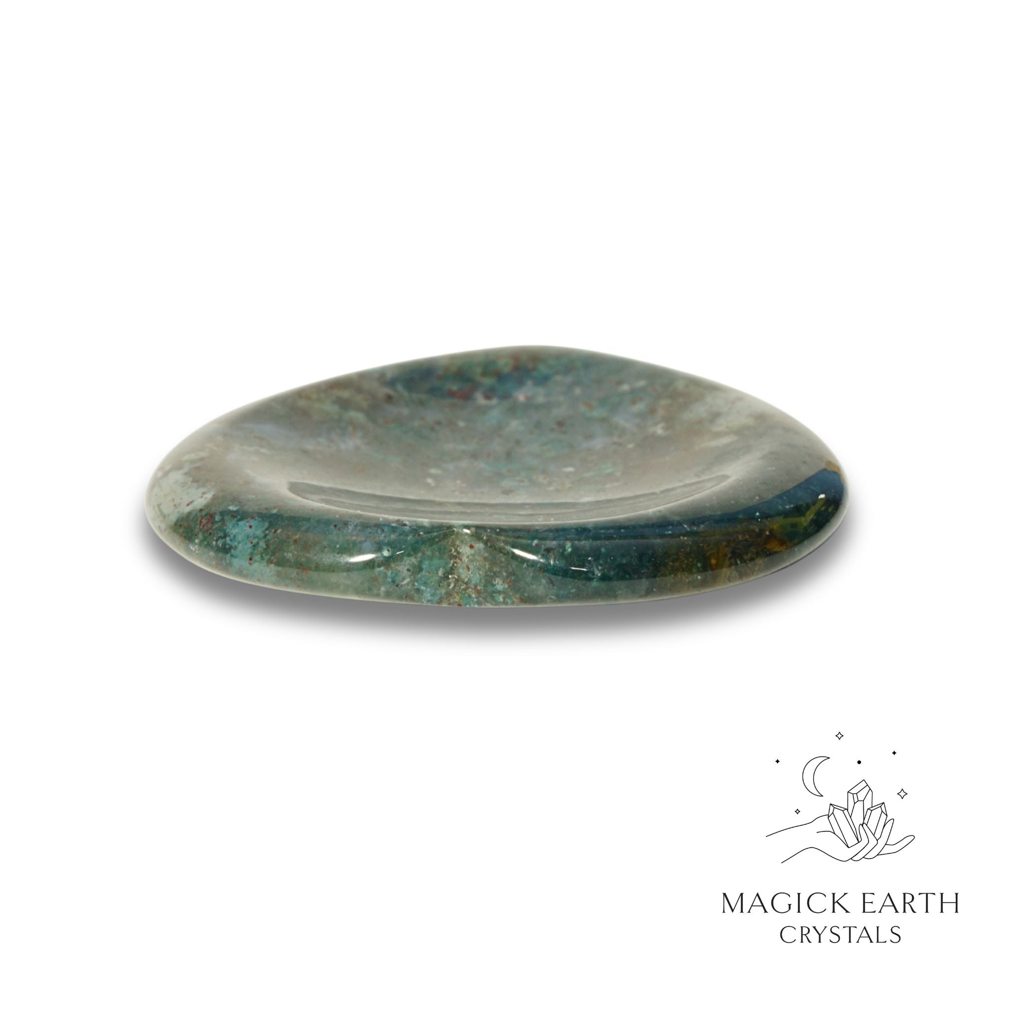 Natural Moss Agate heart thumb stone view c