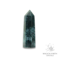 Natural Moss Agate crystal tower view a