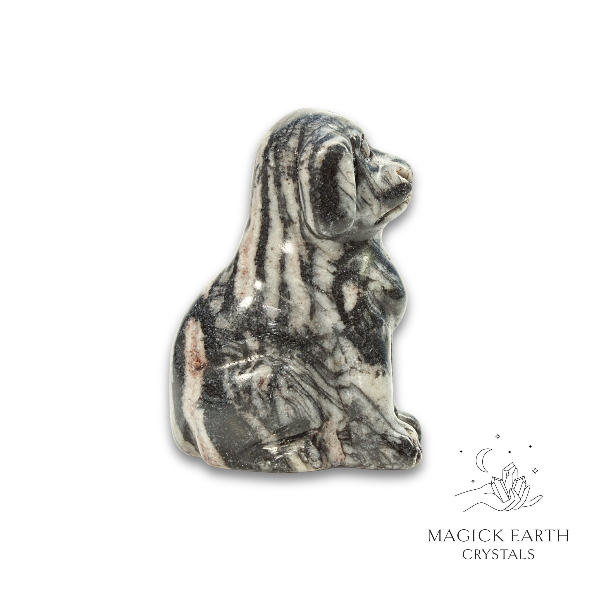 Natural Net Jasper crystal dog figurine view a