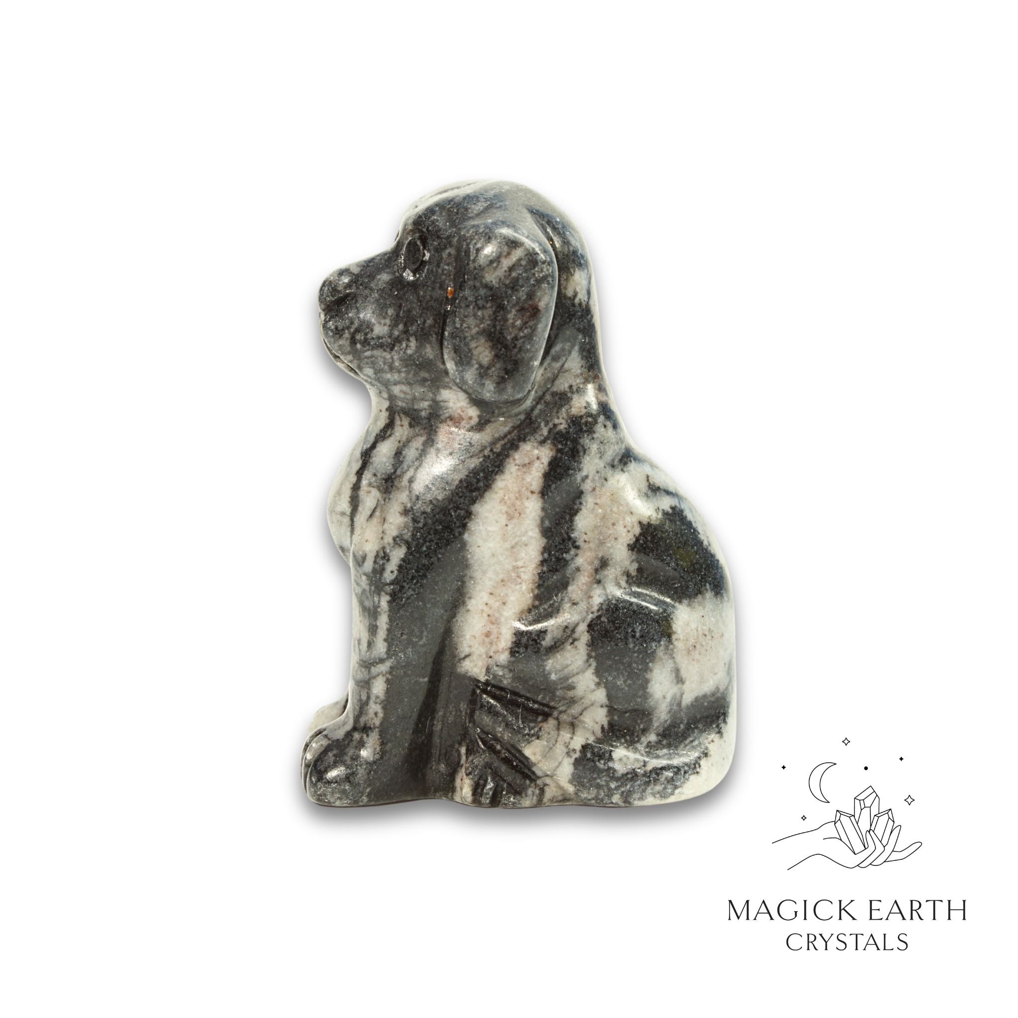 Natural Net Jasper crystal dog figurine view b