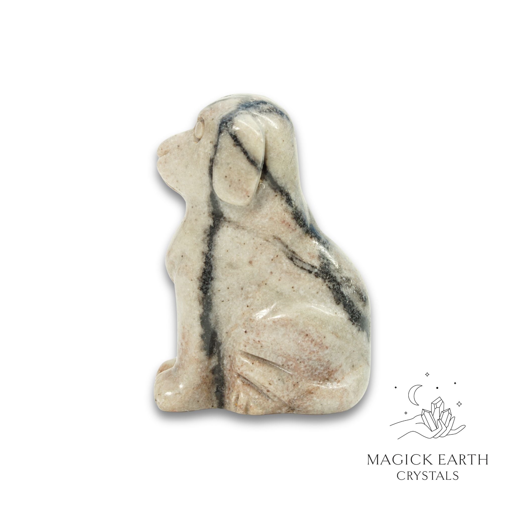 Natural Net Jasper crystal dog figurine view e