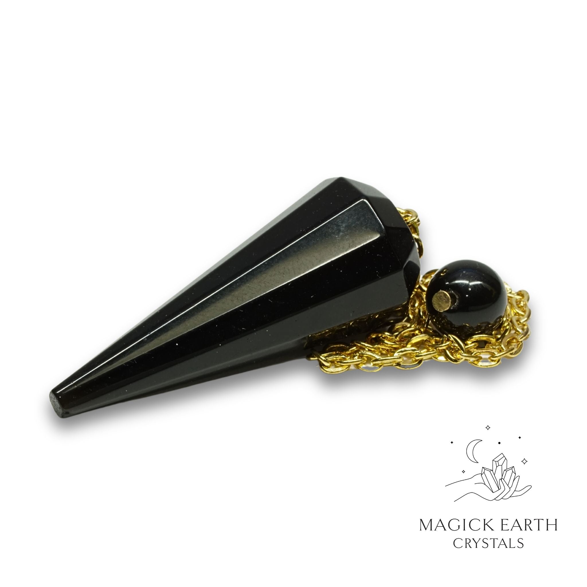 Natural Obsidian 12 Facet large cone crystal pendulum view b