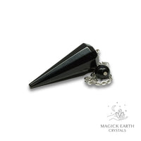 Natural Obsidian crystal 12 Facet large cone pendulum view b