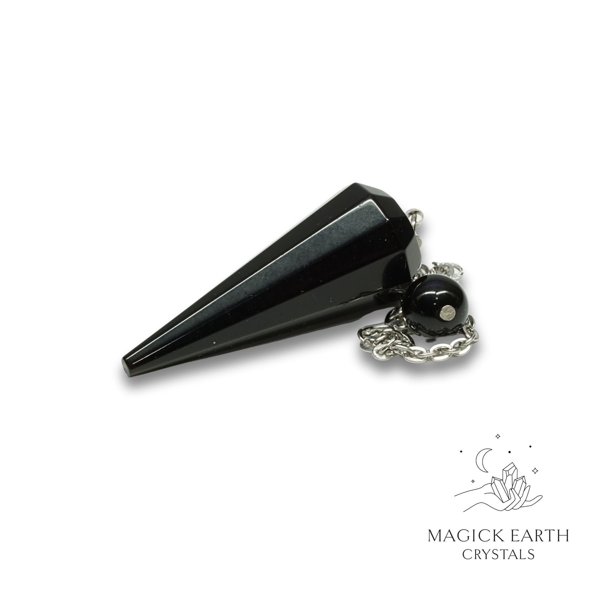 Natural Obsidian crystal 12 Facet large cone pendulum view b