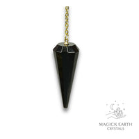Natural Obsidian 12 Facet large cone crystal pendulum view d