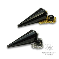 Natural Obsidian 12 Facet large cone crystal pendulum view e