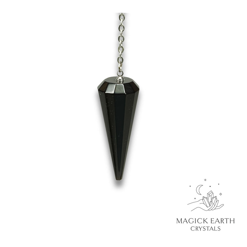 Obsidian 12 Facet Pendulum With Platinum Finish For Tough Love Protection