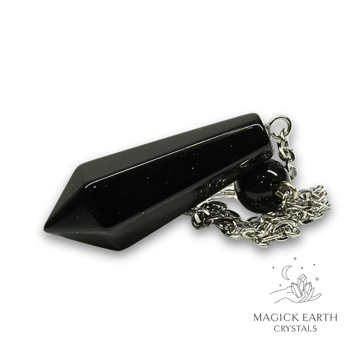 Obsidian Faceted Bullet Pendulum Horizontal View For Tough Love Protection