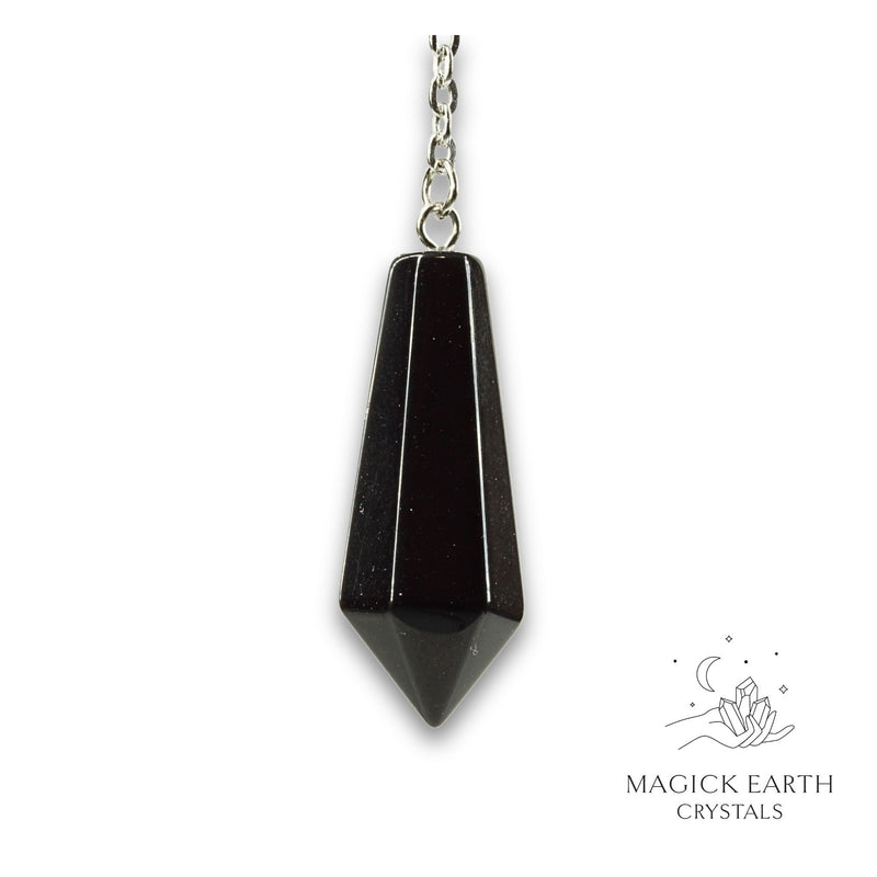Obsidian Faceted Bullet Pendulum Vertical View For Tough Love Protection