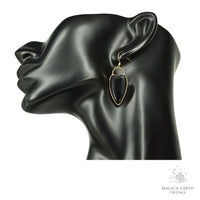 Natural Obsidian charmed heart crystal earrings with decorative gold edging view b