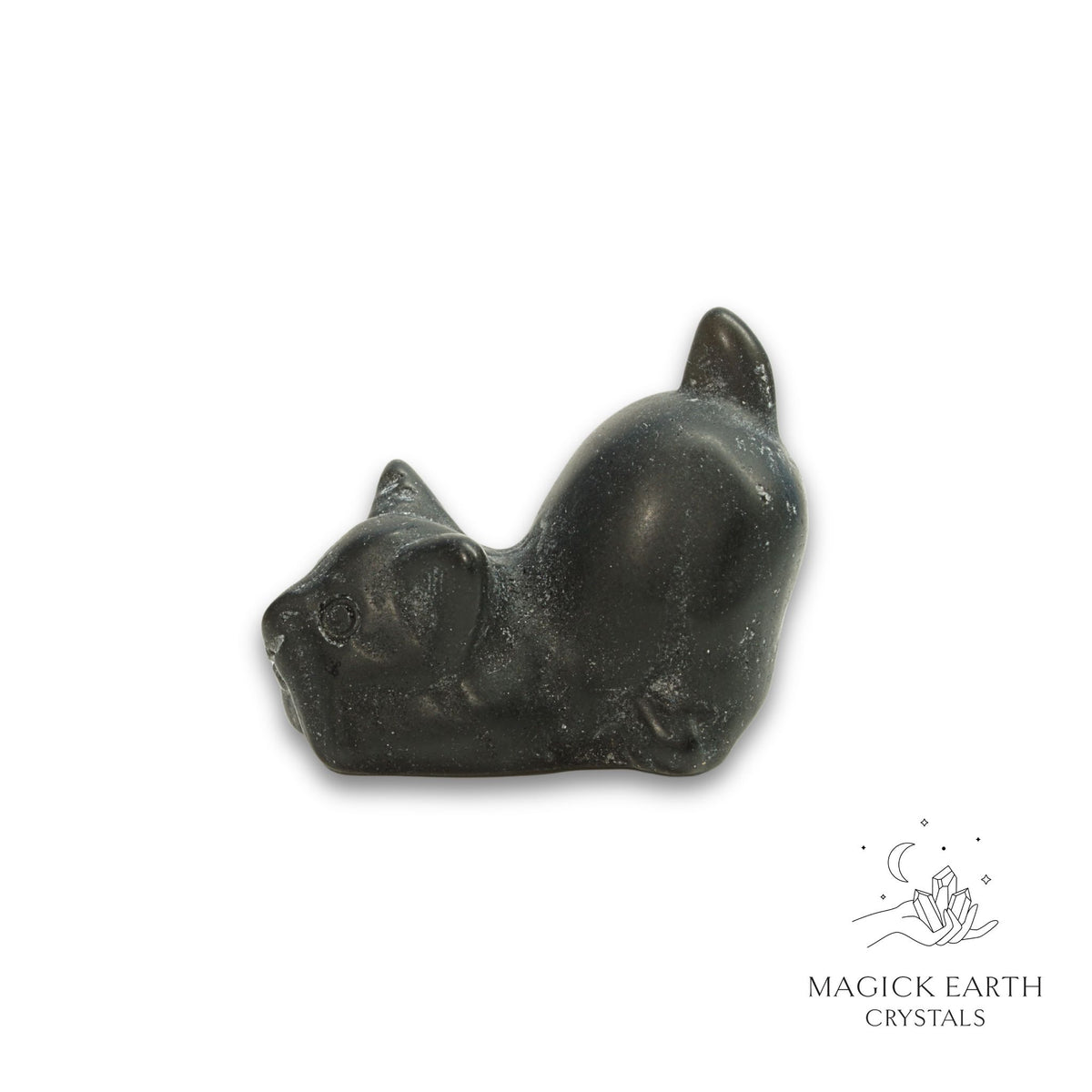 Natural Obsidian crystal crouching cat figurine view a