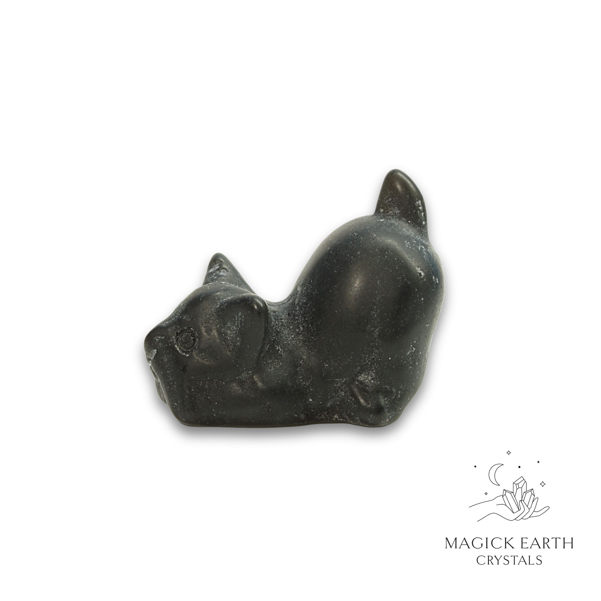Natural Obsidian crystal crouching cat figurine view a