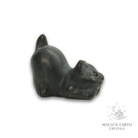 Natural Obsidian crystal crouching cat figurine view b