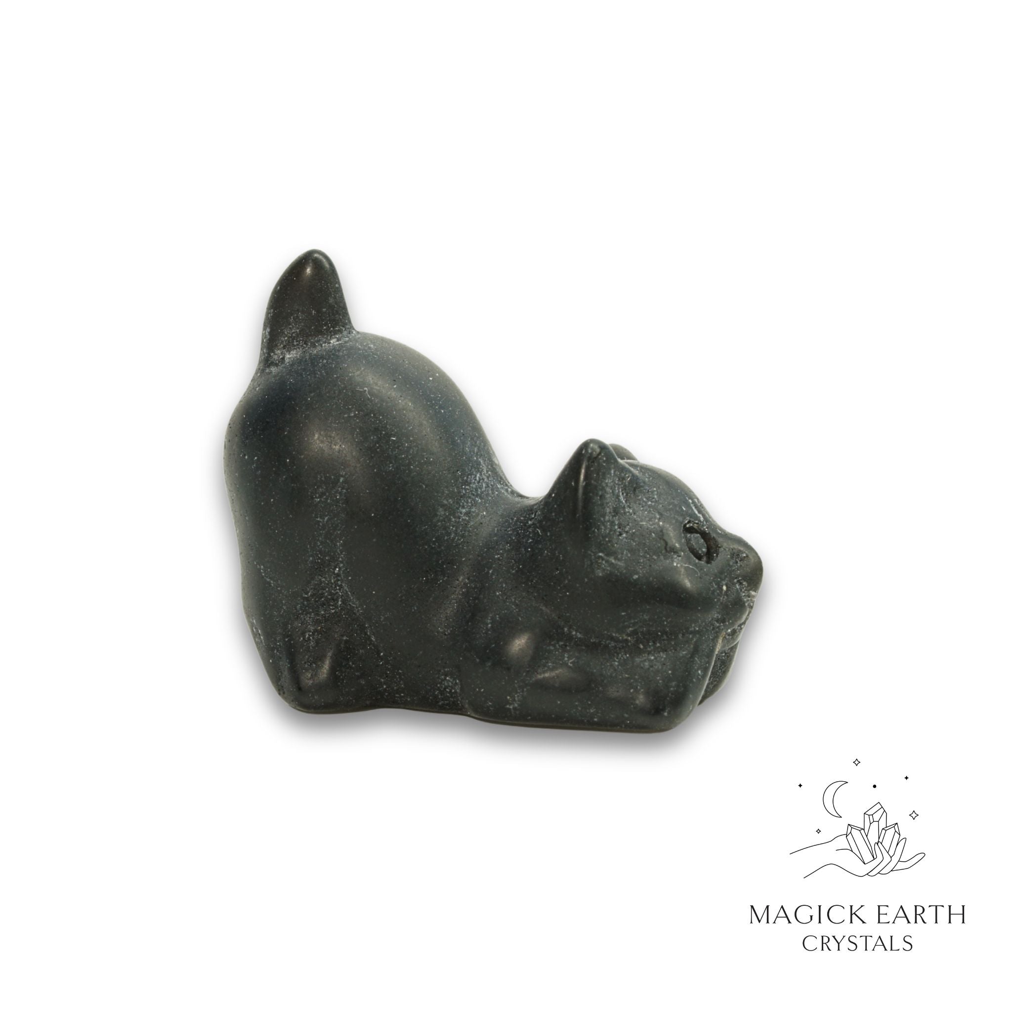 Natural Obsidian crystal crouching cat figurine view b
