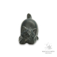 Natural Obsidian crystal crouching cat figurine view c