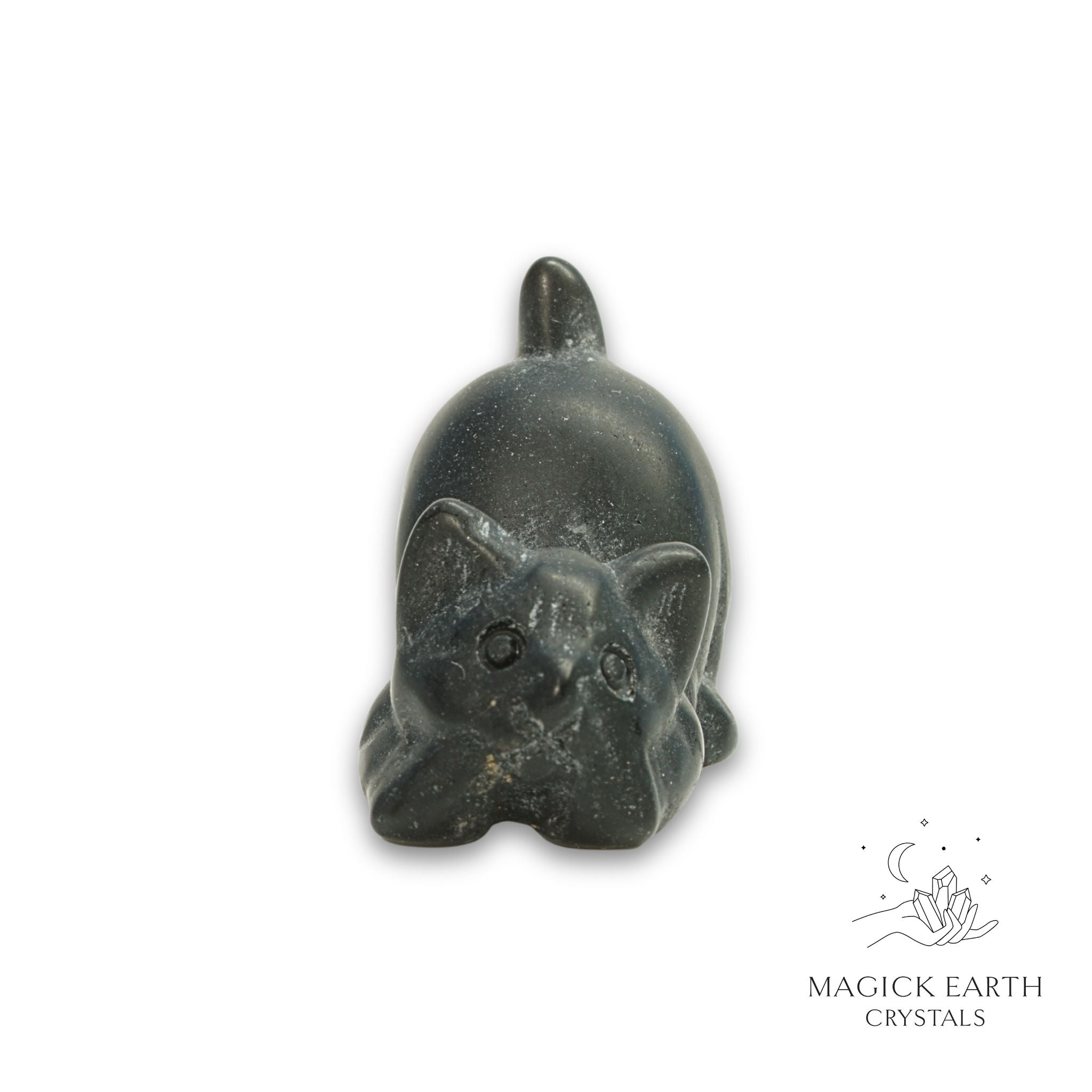 Natural Obsidian crystal crouching cat figurine view c