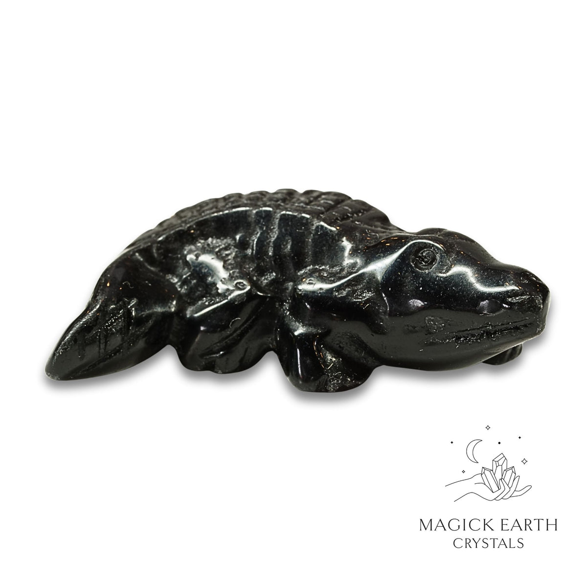 Natural Obsidian crystal crocodile figurine  view b