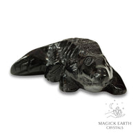 Natural Obsidian crystal crocodile figurine front view