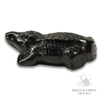 Natural Obsidian crystal crocodile figurine left view