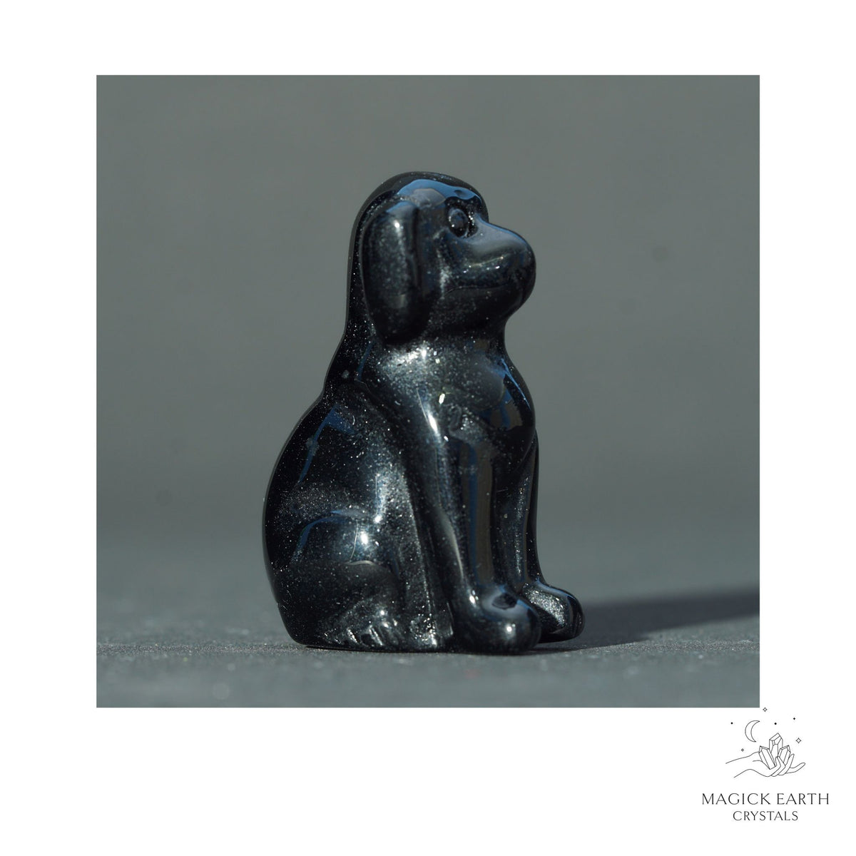 Natural Obsidian crystal dog figurine 40mm view a
