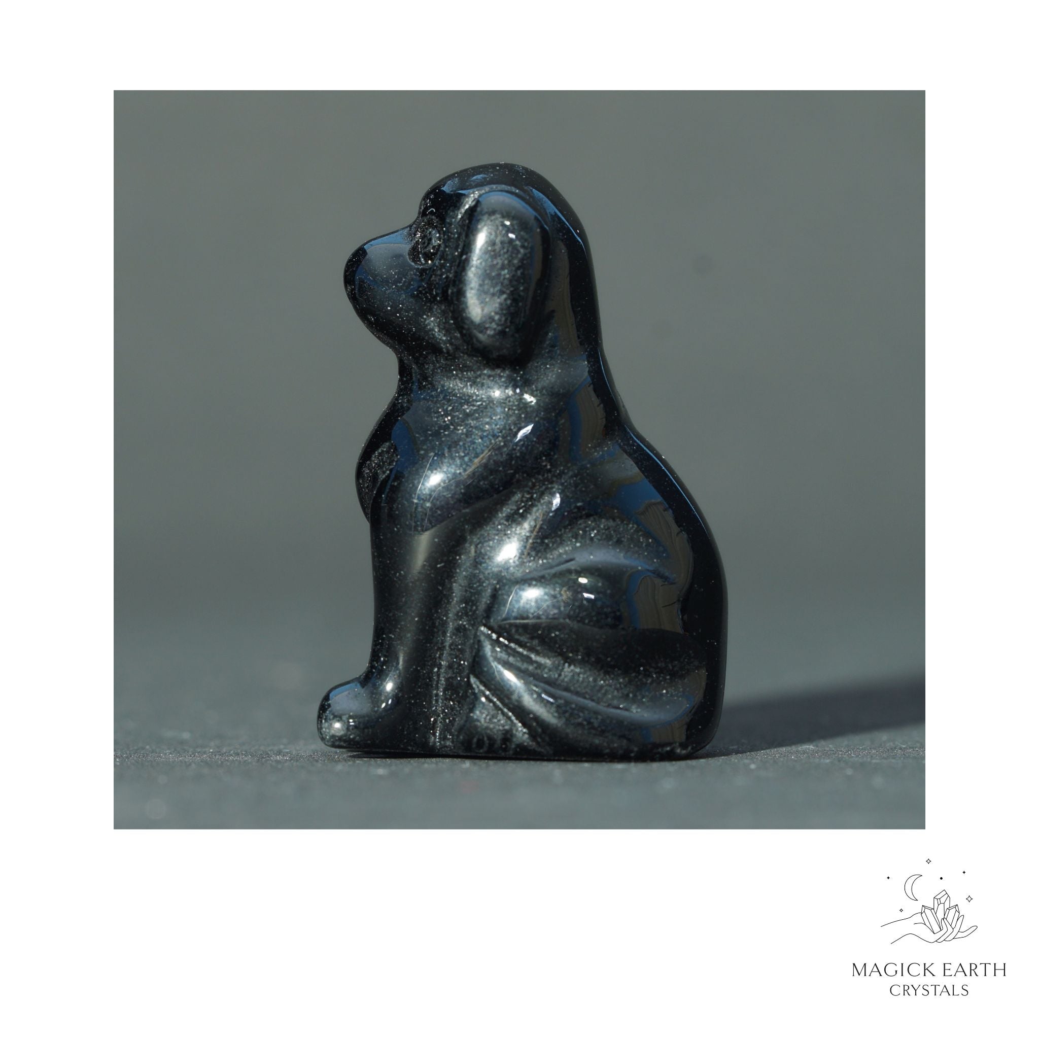 Natural Obsidian crystal dog figurine 40mm view b
