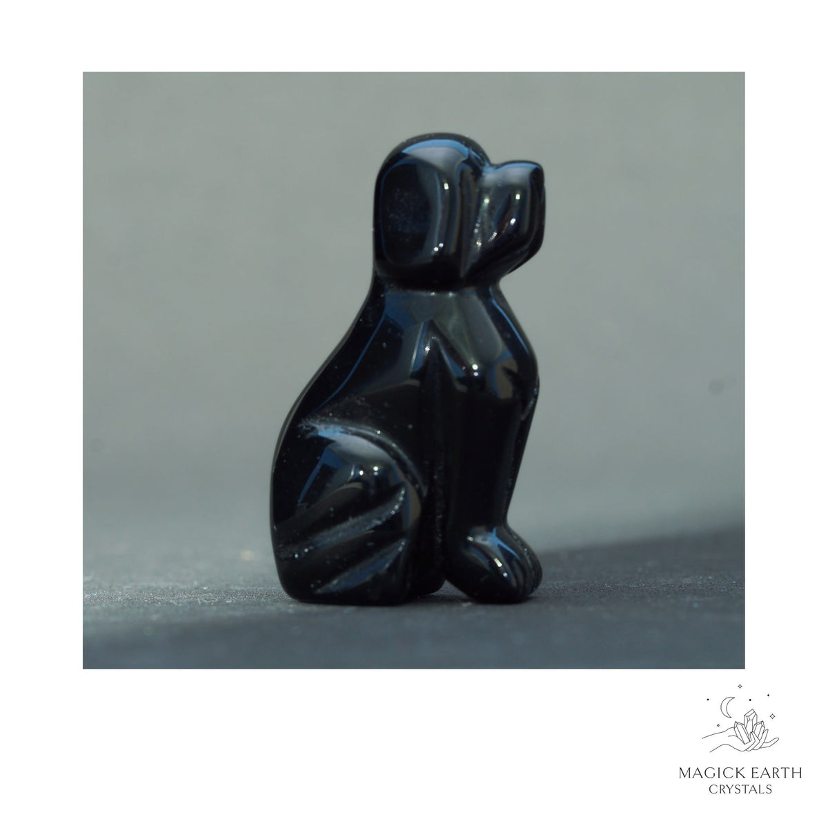 Natural Obsidian crystal dog figurine 50mm view a