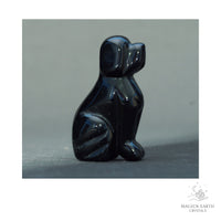 Natural Obsidian crystal dog figurine 50mm view a